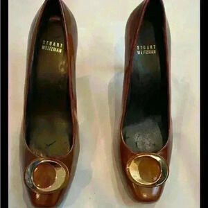 Stuart Weitzman Women's Brown Patent Leather Platform Heels Size 8 New